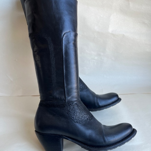 Vittorio Virgili Black Leather Cowboy style Stitching Knee Embordered Boots 6 - Picture 5 of 14